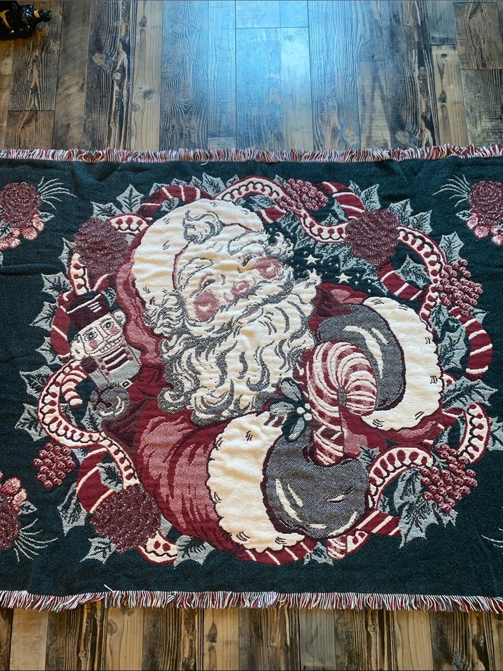 Vintage Tapestry Holiday Santa Nutcracker Throw Blanket